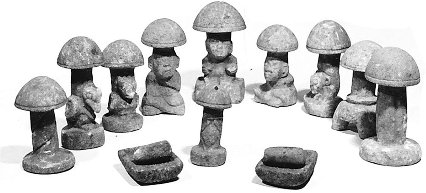 Aztec image of mushroom statues